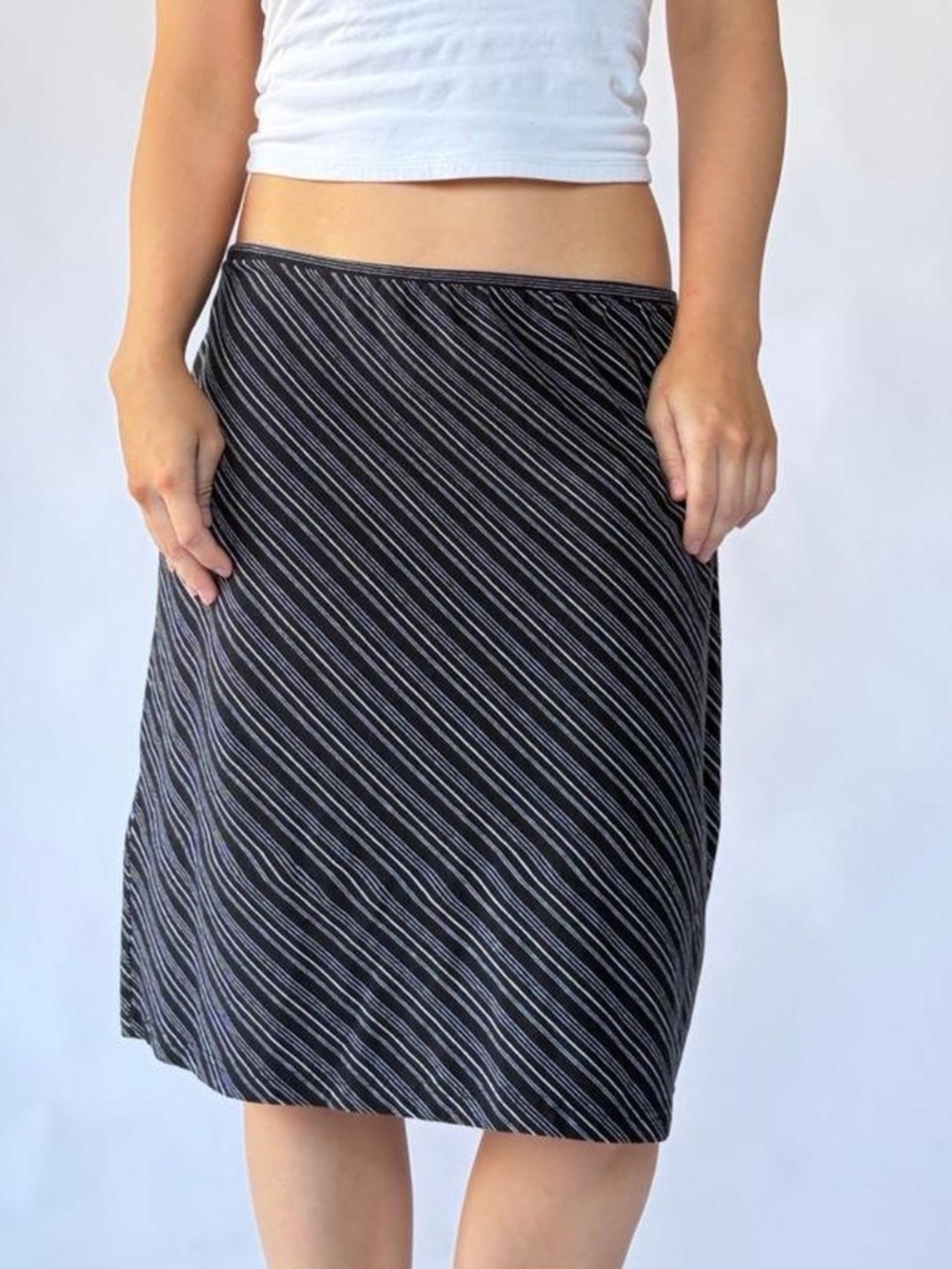 Midi Skirt Low Rise Stripes Cotton Large
